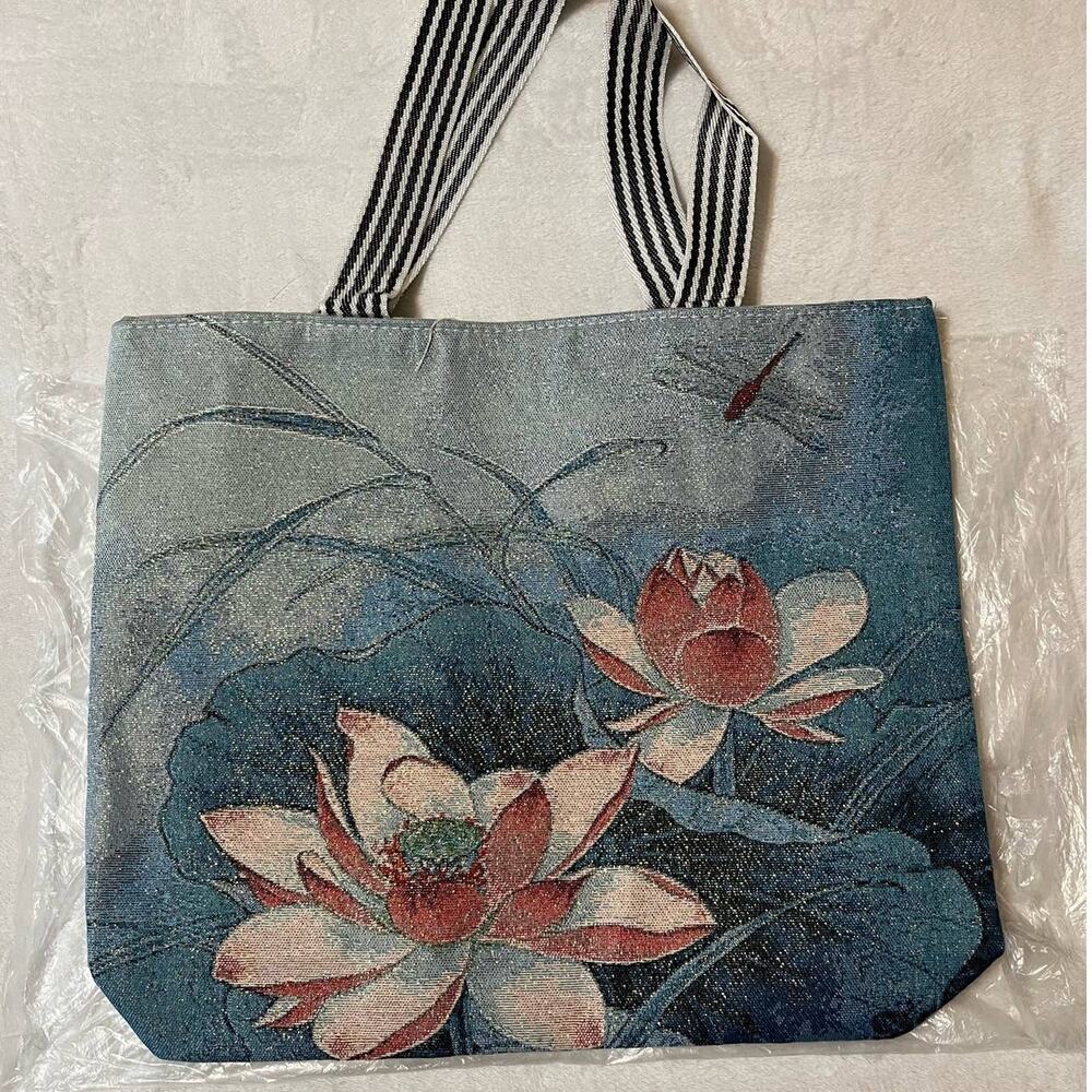 Floral Print Zippered Canvas Tote Bag Floral Print Zippered Shoulder Bag Tote